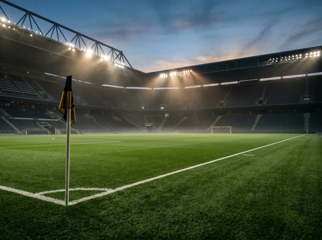 Terrain de football aux couleurs noir rouge et or de Die Mannschaft pour la Coupe du Monde 2026
