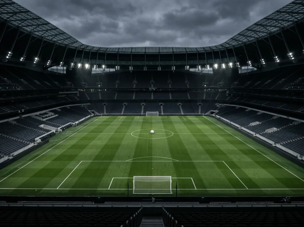 Terrain de football aux couleurs blanches de la sélection anglaise pour la Coupe du Monde 2026