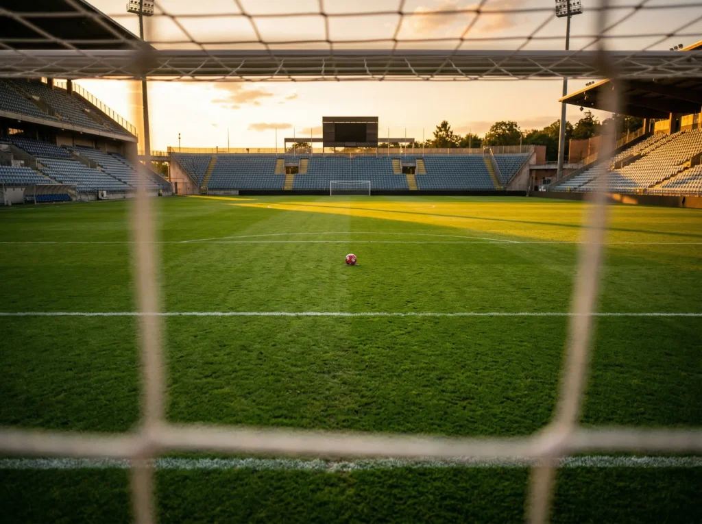Terrain de football avec les couleurs rouge et noir des Diables Rouges avant la Coupe du Monde 2026