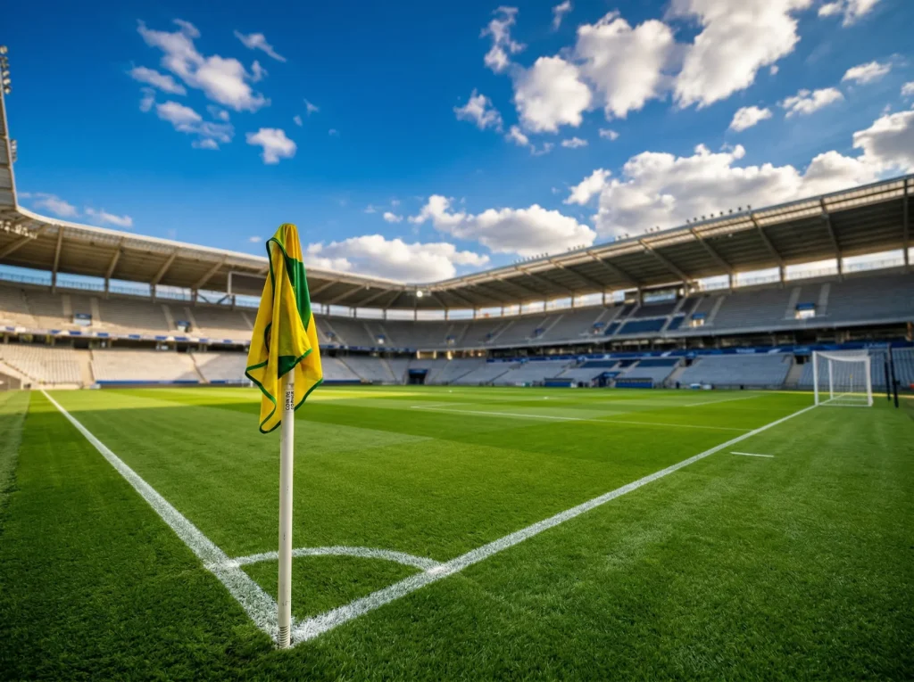 Terrain de football aux couleurs jaune et vert de la Seleção brésilienne pour la Coupe du Monde 2026