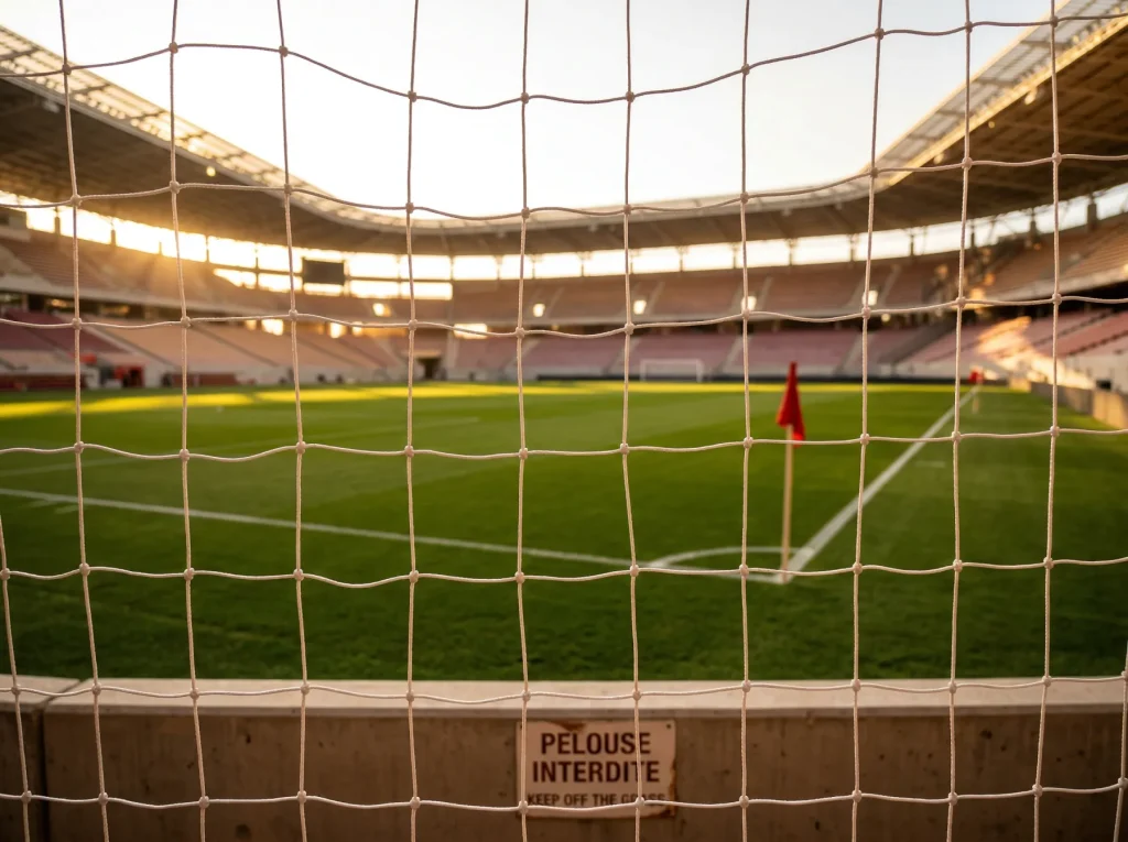 Terrain de football aux couleurs rouge et jaune de La Roja espagnole pour le Mondial 2026